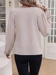 SHEIN Frenchy Teacher Outfits Earthy Clothes Scallop Trim Lantern Sleeve Blouse,Commute,Office,Old Money,Simple,Minimalist, Winter Casual - Apricot - View 2