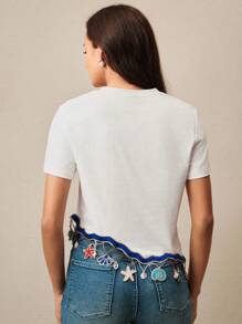 Anewsta 女士度假小众设计海洋元素T恤 - 白色 - 查看 2