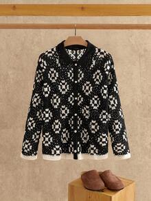 Manfinity NXTstreet 男士休闲宽松落肩开衫，适合秋冬季男士开衫男士毛衣外套黑白夹克男士针织开衫花卉开衫男士钩针开衫男士针织夹克 - 彩色 - 查看 1