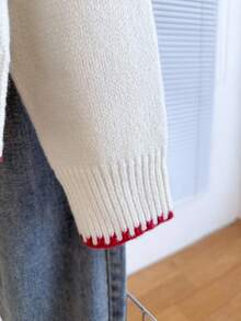 Franclia Back To School Casual Style Loose Round Neck Long Sleeved Woolen Fabric With Contrasting Color Trim And Raglan Sleeves, Apricot Colored Women's Autumn And Winter Pullover Sweater Winter Clothes For Women Christmas Clothes Going Out Tops Women Fall Cloth For Women