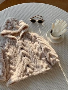 男女款婴儿休闲可爱杏色羊毛连帽拉链夹克，秋冬婴儿服装 - 彩色 - 查看 6