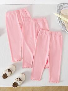 Pantalones casuales y versátiles de unicolor para bebé niña con decoración de moño - Rosa Pálido - Ver 2