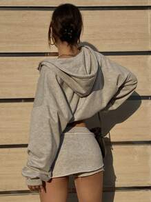 DAZY 女士连帽卫衣裤套装，新款休闲宽松百搭秋冬家居服套装 - 灰色 - 查看 2