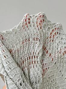 FavEase 百搭纯色镂空针织喇叭袖短款毛衣针织套头衫秋冬