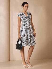 Shutterstock Glamance Women's Floral Polka Dot Print V-Neck Dolman Sleeve Elegant Dress Polka Dot Dress Women Summer Dress Patterned Dress Date Night Outfits Women Casual