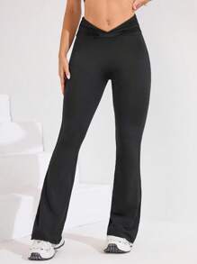 Easithlete Pantaloni sport pentru yoga, tip pliuri simple, cu talie înaltă, stil sport, stil yoga, pentru femei