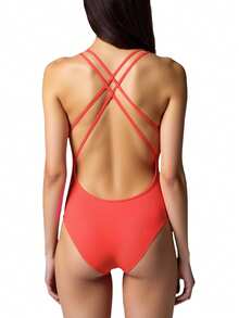 Nike 1 pieza Traje de baño de una sola pieza de unicolor, tipo halter y espalda descubierta, para deportes