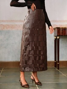 Anewsta Women's New Autumn/Winter PU Braided Street Style Skirt, Elegant & Unique For Music Festivals, Formal Occasions - Brown - View 6