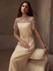 MOTF PREMIUM CONTRAST SEQUIN SHEER DRESS