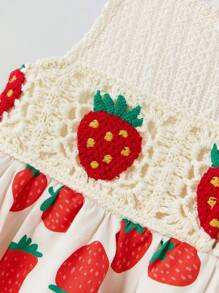 Maija Kids Maija Kids Sweet Little Girl's Sleeveless Strawberry Dress Featuring A Unique Knit Square Neck Top And Flared Short Skirt. This Charming Polyester Dress Is Ideal For Summer Playdates And Celebrations.