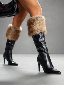 CUCCOO SZL 时尚欧美尖头细高跟石纹性感夜店女式过膝长靴 - 黑色 - 查看 9