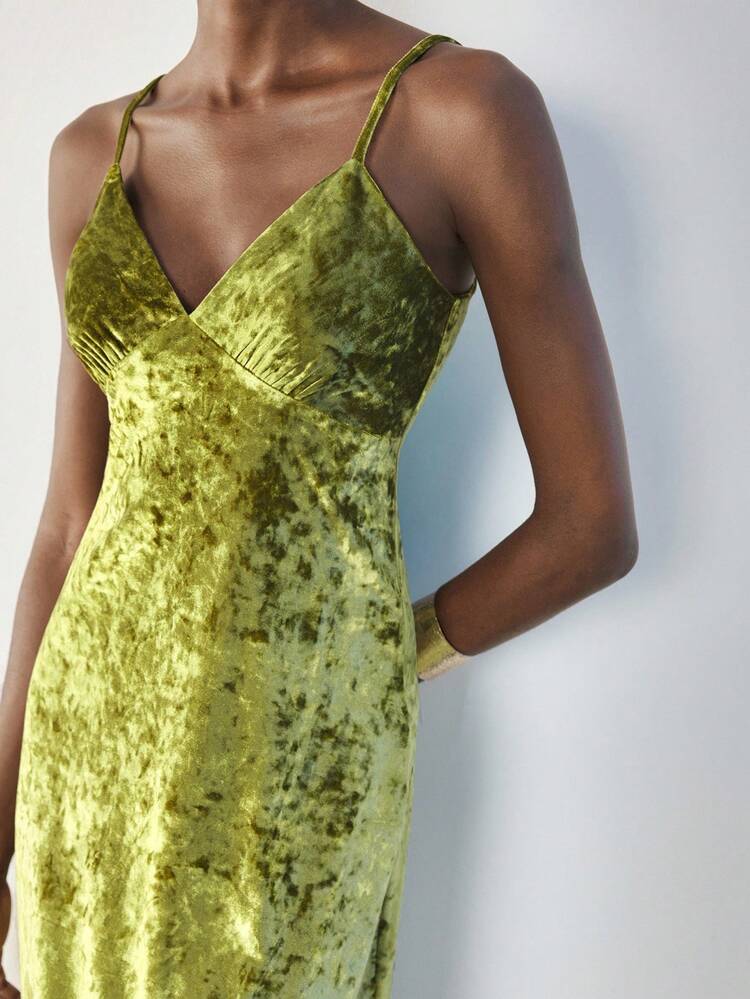 SHEIN Maija Vestido de mujer con escote en V, tirantes de espagueti y terciopelo