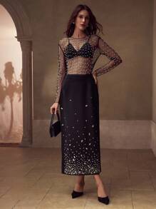 MOTF PREMIUM RHINESTONE SPLIT SKIRT - Black - View 1