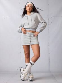 Streetz SHEIN Sport Women's Grey Winter Baggy Activewear Sweatshirts, Fleece Pullover Sweatshirt, Athletic University Style Loungewear, Retro Streetwear, Casual Workout Apparel - Grey - View 4