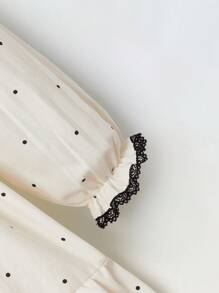 SHEIN Maija Kids 少女波点图案荷叶边下摆宽松可爱连衣裙 - 杏色 - 查看 6