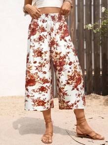 Breezaya Floral Print Loose Elastic Waist Pants For Summer Vacation - Multicolor - View 3