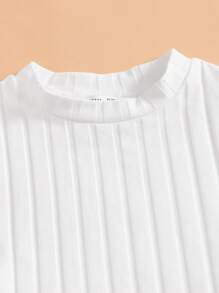 SHEIN Tween Girls' Casual Solid Color Cropped T-Shirt, Summer - White - View 3