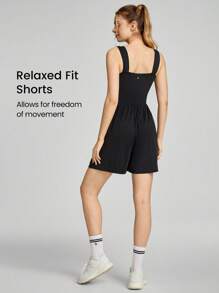 GLOWMODE FeatherFit™-Air Modal Pocket Ruched Sports Romper Daily Casual Summer Quick Dry Moisture Wicking - Black - View 2
