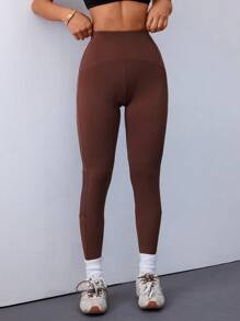 Gameset SHEIN Sport Women's Ripped Patchwork Yoga Tennis Sports Leggings - Brown - View 5
