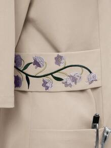 Scrubzie 不对称领刺绣长款制服上衣 - 卡其色 - 查看 5