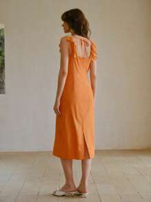 MOTF STUDIO ROMANTIC VACATION RUFFLE TRIM EYELET EMBROIDERED DRESS - Orange - View 7