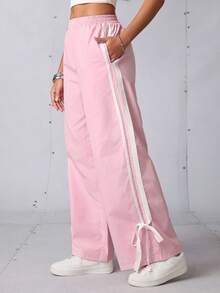 Streetz SHEIN Sport 女士运动裤粉色裤子白色条纹长裤宽松宽松运动裤，运动阔腿慢跑裤，运动服，运动裤，运动服，超大慢跑裤，板网球，网球，匹克球，返校，复古街头服饰，街头风格。学院风，男酷风