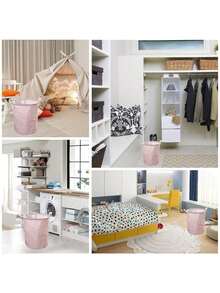 SHEIN 1个日式粉色格子洗衣篮 - 可折叠洗衣桶，加厚防水内衬，易于清洁，适合存放脏衣服/毛绒玩具/杂物，节省空间，方便收纳，打造整洁温馨的家 - 小户型公寓收纳首选，母亲节礼物，送给妈妈的礼物，毛绒玩具收纳，3D打印动物，青少年房间装饰，泰迪熊。 - 彩色 - 查看 8