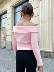 SHEIN 少女粉色针织休闲上衣，时尚百搭，适合日常穿着，迎接开学季 - 粉色 - 查看 2