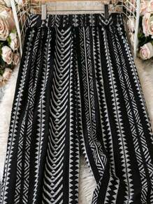 EMERY ROSE 大码女式黑色条纹印花休闲裤，适合通勤和日常穿着