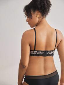 SHEIN BloomMama Leopard Print Lace Trim Nursing Bra For Pregnant Women For Feeding Mothers