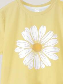 SHEIN Leap Crew 青少年女孩休闲简约短袖上衣和短裤两件套，适合夏季 - 彩色 - 查看 5