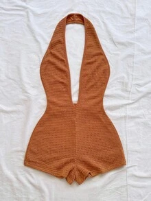 Soleia 女士 V 领露背性感紧身衣，修身连体衣，适合派对、圣诞节、约会之夜、夜店、海滩、游轮、下午茶、波西米亚风、波西米亚风、度假、秋季 - 棕色 - 查看 4