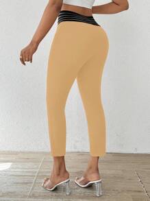 SHEIN Clasi Women's Waist Mesh Patchwork Skinny Fashion Pants - Apricot - View 2
