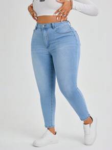 Slaydiva Jeans De Mezclilla Elásticos De Talla Grande Con Efecto Lavado - Lavado ligero - Ver 5