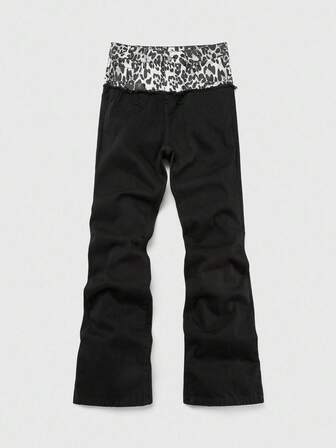 Street Life Jeans a zampa con stampa leopardata e patchwork per uomo
