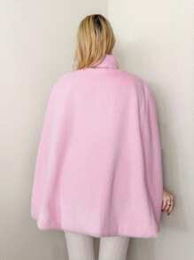 Sweetina Oversized Faux Fur Cloak Coat, Solid Color Fluffy Fashion Jacket In Fall/Winter - Pink - View 2