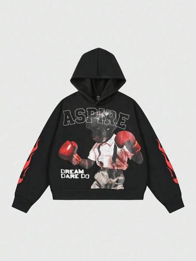 Street Life Men's Boxer Character Print Loose Cropped Hoodie