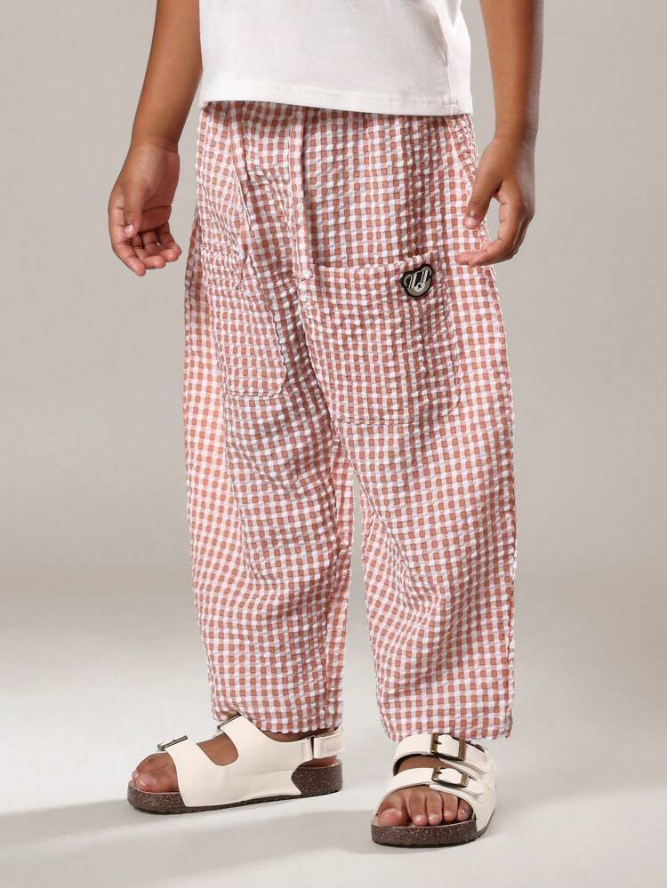 Gingham Check Wide Leg Pants With Side Pockets