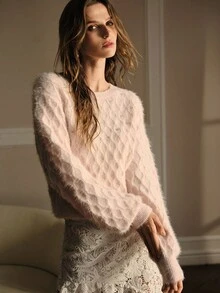 MOTF PREMIUM Suéter con detalles de strass, otoño e invierno - Rosa - Ver 5