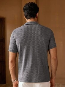 Manfinity VCAY Camisa polo gris texturizada de corte slim para hombre - Gris - Ver 3