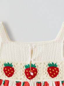 Maija Kids Maija Kids Sweet Little Girl's Sleeveless Strawberry Dress Featuring A Unique Knit Square Neck Top And Flared Short Skirt. This Charming Polyester Dress Is Ideal For Summer Playdates And Celebrations.