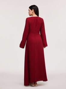 Veilorie Elegant Red High Slit Waist Cinched Dress