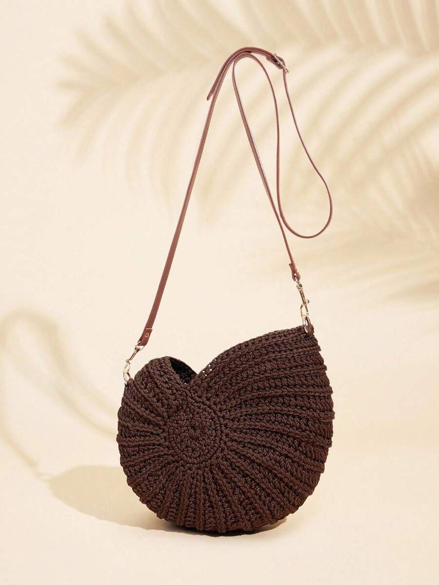 SHECARRY 1 件女士编织单肩包，大容量，海滩度假 - 咖啡棕 - 查看 1