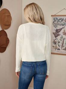 LanaWest Cárdigan de hombros caídos de punto acanalado - Albaricoque - Ver 2