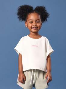 SUMWON Ensemble d'été athlétique en deux pièces pour filles, top court de style universitaire avec short à cordon. Tenue décontractée et confortable pour le quotidien. - Multicolore - Voir 3
