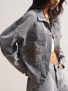 Bohemela Women's Casual Solid Color Denim Woven Long Sleeve Jacket In Fall/Winter - Light Grey - View 4