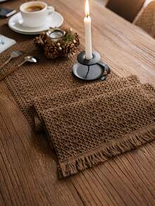 1pc Boho Table Runner Macrame Table Runners For Home Decor ,Cream & Brown Macrame Table Runner With Tassels For Boho Dining Bedroom Decor Rustic Bridal Shower,Farmhouse Rustic Table Runner,Place Mat,Thanksgiving Christmas Home Decor (Multiple Sizes Available)