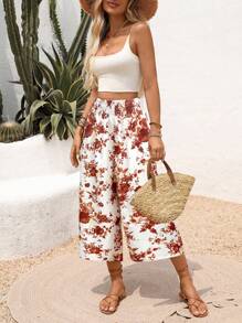Breezaya Floral Print Loose Elastic Waist Pants For Summer Vacation - Multicolor - View 6