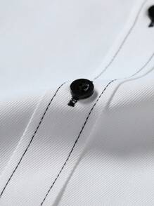 Manfinity Bizformal Men's Casual Long Sleeve Shirt,All White Autumn Business Office Solid Color Sleek Design Lightweight Breathable Fabric Versatile Modern Dress Shirt - White - View 6