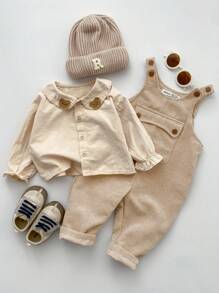 SHEIN Petos informales de estilo deportivo con ajuste holgado, hombros caídos y bolsillos grandes, adecuados para niños y niñas, para uso en otoño/invierno, interior y exterior